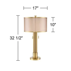 Possini Euro Design Granview Modern Table Lamp 32 1/2" Tall Brass Column Taupe Organza Outer Off White Linen Inner Drum Shade For Bedroom Living Room -Possini Euro Design GUEST 04c72a7f 13a7 48df a539 a4e1a28cd6d9