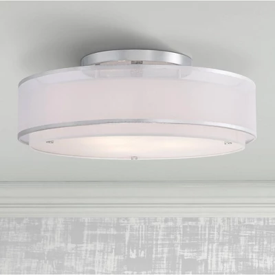 Possini Euro Design Modern Ceiling Lighting Semi Flush Mount Fixture 20" Wide Chrome 3-Light Sheer Outer Off White Inner Drum Shade For Bedroom House 3 Possini Euro Design Modern Ceiling Lighting Semi Flush Mount Fixture 20" Wide Chrome 3-Light Sheer Outer Off White Inner Drum Shade For Bedroom House