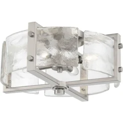 Possini Euro Design Prane Modern Industrial Ceiling Light Semi Flush Mount Fixture 17" Wide Brushed Nickel 4-Light Warped Glass For Bedroom Kitchen -Possini Euro Design GUEST 0b15a987 8368 4f37 ba90 8aa73cc6819f