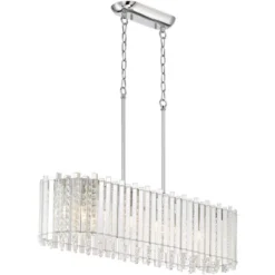 Possini Euro Design Mirabell Chrome Linear Island Pendant Chandelier 34" Wide Modern LED Clear Glass Crystal 6-Light Fixture For Dining Room Kitchen -Possini Euro Design GUEST 0db60cb6 a66c 4310 8746 b700815dd869