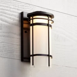 Possini Euro Design Theola Modern Outdoor Wall Light Fixture Bronze LED 12 3/4" Etched Glass Shade For Post Exterior Barn Deck House Porch Yard Patio -Possini Euro Design GUEST 0fe24587 3c66 4217 818a 941231800f56