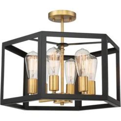 Possini Euro Design Beni Industrial Modern Farmhouse Ceiling Light Semi Flush Mount Fixture 20" Wide Antique Bronze Gold 6-Light For Bedroom Kitchen -Possini Euro Design GUEST 13e6329f 2ffd 4121 ac98 269122ae9c7c