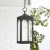 Possini Euro Design Modern Outdoor Hanging Light Fixture Matte Black Steel 19" Clear Seedy Glass Panels For Exterior House Porch
