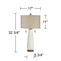 Possini Euro Design Kingston Modern Mid Century Table Lamp 32 3/4" Tall White Grooved Patterned Ceramic Taupe Drum Shade For Bedroom Living Room House -Possini Euro Design GUEST 15de9c28 40ac 4908 b982 4c70aad59e65