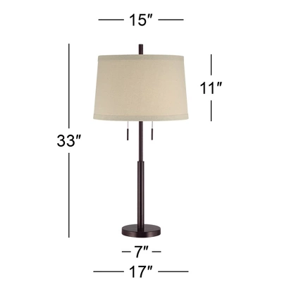 Possini Euro Design Rustic Farmhouse Table Lamp 33" Tall Dark Bronze Metal Off White Burlap Fabric Drum Shade For Bedroom Living Room House Bedside 6 Possini Euro Design Rustic Farmhouse Table Lamp 33" Tall Dark Bronze Metal Off White Burlap Fabric Drum Shade For Bedroom Living Room House Bedside - Image 4