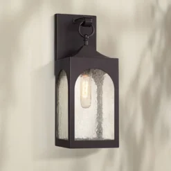 Possini Euro Design Tyne Modern Outdoor Wall Light Fixture Bronze 16 1/2" Seedy Glass For Post Exterior Barn Deck House Porch Yard Posts Patio Home