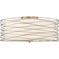 Possini Euro Design Modern Ceiling Light Flush Mount Fixture Antique Silver Leaf 18" Wide Wavy Spun White Drum For Bedroom Kitchen -Possini Euro Design GUEST 1c10771f 7433 4e60 805e 5707d03c3807