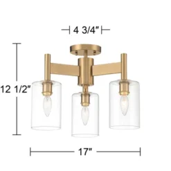 Possini Euro Design Lantico Modern Ceiling Light Semi Flush Mount Fixture 17" Wide Gold 3-Light Clear Glass For Bedroom Kitchen Living Room Hallway -Possini Euro Design GUEST 2072d5fc a161 413a a74a b0db6244ce6f