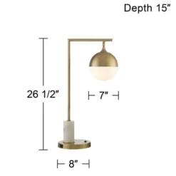 Possini Euro Design Luna Mid Century Desk Table Lamp 26 1/2" High Brass Metal With USB Charging Port Opal Glass Shade For Bedroom Living Room Bedside -Possini Euro Design GUEST 20c74750 8a26 4b6a 83fe 2a778835d337