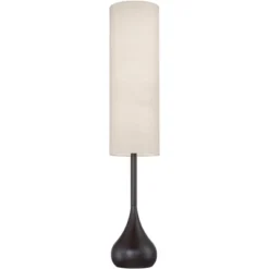 Possini Euro Design Mid Century Modern Floor Lamp 62" Tall Bronze Metal Droplet Off White Cream Cylinder Shade For Living Room Reading -Possini Euro Design GUEST 20f7cf55 7763 44ba 8d89 7d7b7261200a