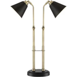 Possini Euro Design Sentry Modern Mid Century Desk Lamp 23" High Black Brass With USB Charging Port LED Adjustable Cone Shade For Bedroom Living Room -Possini Euro Design GUEST 23a902e2 1768 4a21 b4e8 f727be00628c