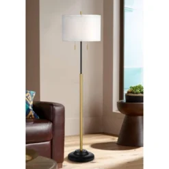 Possini Euro Design Roxie Modern Floor Lamp Standing 65 1/2" Tall Brass Black Metal Sheer Linen Double Drum Shade For Living Room Bedroom Office House -Possini Euro Design GUEST 27e7468d d119 4068 9a25 391f917b95b5