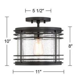 Possini Euro Design Modern Semi Flush Mount Outdoor Ceiling Light Fixture Black Geometric 11" Clear Seedy Glass For Exterior House Porch Patio Deck -Possini Euro Design GUEST 28c8dbdb 1b93 4e9f a22c 2f6edc076ac4