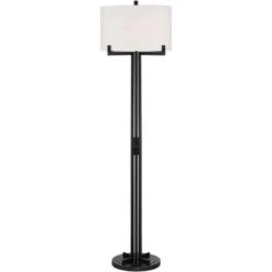 Possini Euro Design Madrid Modern Industrial Floor Lamp 64" Tall Matte Black Metal White Linen Hardback Drum Shade For Living Room Bedroom Office Home -Possini Euro Design GUEST 2b61bb98 362a 44ab 8049 e4ad6f208368