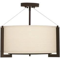 Possini Euro Design Stinson Modern Ceiling Light Semi Flush Mount Fixture 17 1/4" Wide Bronze 3-Light Linen Drum Shade For Bedroom Kitchen Living Room -Possini Euro Design GUEST 2b71da01 049e 492b 95b7 9d1db10f36e5