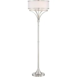 Possini Euro Design Modern Floor Lamp 64" Tall Brushed Nickel Silver Organza White Linen Drum Shade For Living Room Bedroom Office -Possini Euro Design GUEST 2e633d21 d173 4c31 9072 43ba4db338af