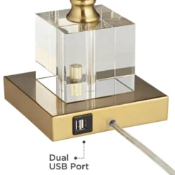 Possini Euro Design Wayne Modern Table Lamps 29 1/4" Tall Set Of 2 Brass With USB Charging Port White Fabric Drum Shade For Bedroom Living Room Kids -Possini Euro Design GUEST 2efdc57b eb3e 4e7e 8fce d0de92133c61