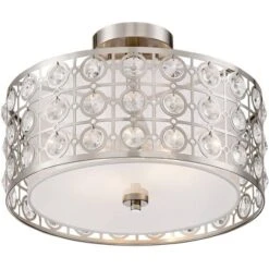 Possini Euro Design Saira Modern Ceiling Light Semi Flush Mount Fixture 16" Wide Brushed Nickel Crystal Organza Drum Shade For Bedroom Kitchen Hallway -Possini Euro Design GUEST 2fca2bd0 5fb8 491e 8a14 73d05a4290d8