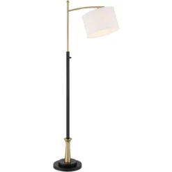 Possini Euro Design Modern Downbridge Floor Lamp 64" Tall Black Brass Metal Linen Drum Shade For Living Room Reading Bedroom Home -Possini Euro Design GUEST 310e02f8 0905 4c58 ab4c 4248dbab2ff8