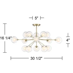 Possini Euro Design Modern Ceiling Light Semi Flush Mount Fixture Sputnik Brass 30 1/2" Wide 15-Light Double Glass Ball Hallway -Possini Euro Design GUEST 317f6f78 bba3 4e43 bc4e 75fe5664e121