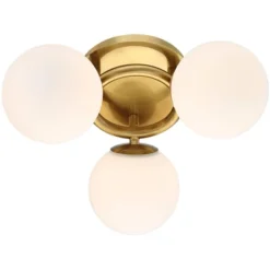 Possini Euro Design Modern Ceiling Light Flush Mount Fixture Brass 18" Wide 3-Light Frosted White Glass Globes Bedroom Living Room -Possini Euro Design GUEST 3206f2f1 bd83 4ab8 ae4c 41ae1e86782d