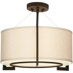 Possini Euro Design Stinson Modern Ceiling Light Semi Flush Mount Fixture 17 1/4" Wide Bronze 3-Light Linen Drum Shade For Bedroom Kitchen Living Room -Possini Euro Design GUEST 357f78c5 acd0 470c bd31 c9b75143728f
