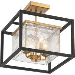 Possini Euro Design Liston Modern Ceiling Light Semi Flush Mount Fixture 14" Wide Black Brass 4-Light Ice Glass Panels For Bedroom Kitchen Living Room 9 Possini Euro Design Liston Modern Ceiling Light Semi Flush Mount Fixture 14" Wide Black Brass 4-Light Ice Glass Panels For Bedroom Kitchen Living Room -Possini Euro Design GUEST 3652380e 68b9 4c64 908c 0a022ee464fe