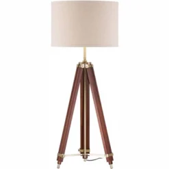 Possini Euro Design Serveyor Modern 57 1/2" Tall Tripod Floor Lamp Smart Socket Cherry Wood Brass Adjustable Beige Shade For Living Room -Possini Euro Design GUEST 38b1c3f2 5b8d 4ba5 8947 0896c5f5dd57