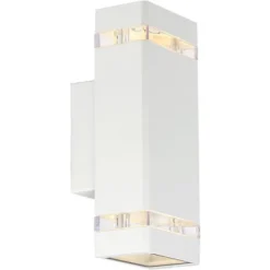 Possini Euro Design Modern Outdoor Wall Light Fixture White 2-Light Up Down 10 1/2" Clear Glass Inserts For Exterior Barn Deck House Porch Yard Patio -Possini Euro Design GUEST 3b2ee324 af20 419d 9d18 494146464fb2