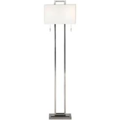Possini Euro Design Modern Floor Lamp 62" Tall Brushed Nickel Openwork Rectangular Profile Off White Fabric Shade For Living Room Reading -Possini Euro Design GUEST 44b8c0b5 0e1f 42be 886a 573dd5aac21a