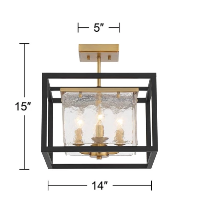 Possini Euro Design Liston Modern Ceiling Light Semi Flush Mount Fixture 14" Wide Black Brass 4-Light Ice Glass Panels For Bedroom Kitchen Living Room 7 Possini Euro Design Liston Modern Ceiling Light Semi Flush Mount Fixture 14" Wide Black Brass 4-Light Ice Glass Panels For Bedroom Kitchen Living Room - Image 5