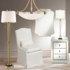 Possini Euro Design Palisade Modern Floor Lamp 64" Tall Satin Brass Metal Trimmed Fabric Tapered Drum Shade For Living Room Bedroom Office House Home -Possini Euro Design GUEST 45a75617 3c77 4b91 8482 5edd51006478