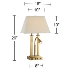 Possini Euro Design Deacon Modern Desk Table Lamp 26" High Brass With USB And AC Power Outlet In Base LED Reading Light Oatmeal Shade For Office Desk -Possini Euro Design GUEST 50b134c2 3960 4fd6 b026 ab23dd3b648f