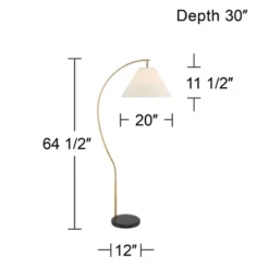 Possini Euro Design Modern Art Deco Arc Floor Lamp 64 1/2" Tall Warm Gold Metal Pleated Fabric Cone Shade For Living Room Reading Family Bedroom House -Possini Euro Design GUEST 5468e351 c195 4f44 9d75 664cedeee213