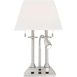 Possini Euro Design Dexter Modern Table Lamp 26" High Brushed Nickel With USB And AC Power Outlet In Base LED Reading Light White Shade For Home Desk -Possini Euro Design GUEST 550d45bd 55cb 4f73 93fa 137dbebc1854