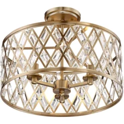 Possini Euro Design Tanz Modern Ceiling Light Semi Flush Mount Fixture 16 1/2" Wide Satin Brass 3-Light Clear Glass Crystal For Bedroom Kitchen House -Possini Euro Design GUEST 55583c83 3f1a 491e 99f0 721cc5f30cd0