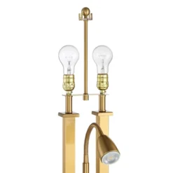 Possini Euro Design Deacon Modern Desk Table Lamp 26" High Brass With USB And AC Power Outlet In Base LED Reading Light Oatmeal Shade For Office Desk -Possini Euro Design GUEST 561c0ff3 d28a 43f7 af3c d38d1fa22f72 1