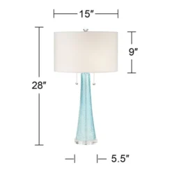 Possini Euro Design Modern Table Lamps 28.5" Tall Set Of 2 Light Sky Blue Fluted Glass White Drum Shade For Living Room Bedroom Office Family -Possini Euro Design GUEST 57dd0ed2 209b 4d27 a431 483739c19f17