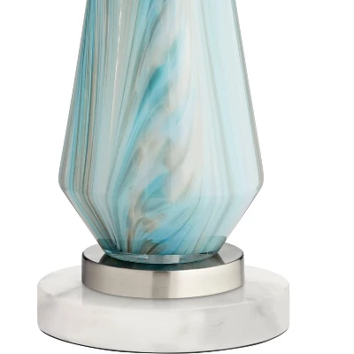 Possini Euro Design Jaime Coastal Table Lamp With Round White Marble Riser 26" High Blue Gray Drum Shade For Bedroom Living Room Office House Home 6 Possini Euro Design Jaime Coastal Table Lamp With Round White Marble Riser 26" High Blue Gray Drum Shade For Bedroom Living Room Office House Home - Image 4