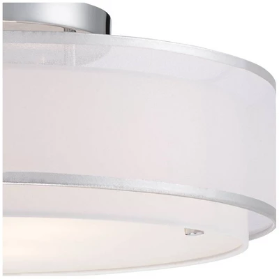Possini Euro Design Modern Ceiling Lighting Semi Flush Mount Fixture 20" Wide Chrome 3-Light Sheer Outer Off White Inner Drum Shade For Bedroom House 4 Possini Euro Design Modern Ceiling Lighting Semi Flush Mount Fixture 20" Wide Chrome 3-Light Sheer Outer Off White Inner Drum Shade For Bedroom House - Image 2