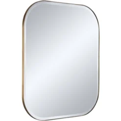 Possini Euro Design Bailey Rounded Corner Rectangular Vanity Wall Mirror Modern Beveled Brushed Gold Frame 27" Wide For Bathroom Bedroom Home Office -Possini Euro Design GUEST 5c289318 1d57 4668 9442 be018fa1566f