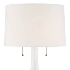 Possini Euro Design Natalia Modern Country Cottage Table Lamp With Square Riser 28 1/2" Tall White Floral Ceramic Drum Shade For Bedroom Living Room