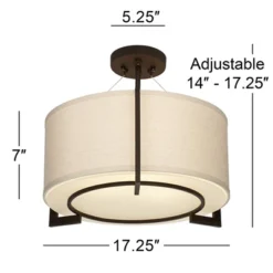 Possini Euro Design Stinson Modern Ceiling Light Semi Flush Mount Fixture 17 1/4" Wide Bronze 3-Light Linen Drum Shade For Bedroom Kitchen Living Room -Possini Euro Design GUEST 5cfc32a1 5a13 49e4 b20a c7db2f1f1e48