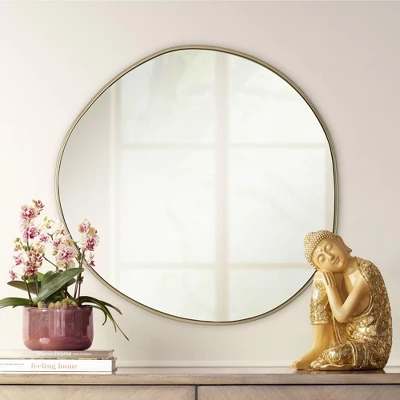 Possini Euro Design Rorschach Uneven Round Vanity Wall Mirror Modern Champagne Frame 30" Wide For Bathroom Bedroom Living Room Office Entryway House 3 Possini Euro Design Rorschach Uneven Round Vanity Wall Mirror Modern Champagne Frame 30" Wide For Bathroom Bedroom Living Room Office Entryway House
