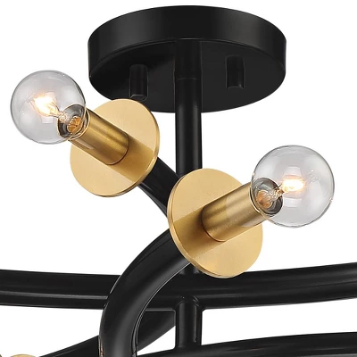 Possini Euro Design Alturus Modern Ceiling Light Semi Flush Mount Fixture 34" Wide Gloss Black Warm Brass 8-Light For Bedroom Living Room Hallway Home 5 Possini Euro Design Alturus Modern Ceiling Light Semi Flush Mount Fixture 34" Wide Gloss Black Warm Brass 8-Light For Bedroom Living Room Hallway Home - Image 3