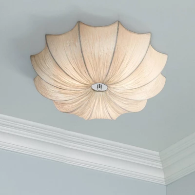 Possini Euro Design Planetarium Modern Ceiling Light Flush Mount Fixture 21" Wide Chrome 3-Light Ivory Fabric Scalloped Bowl For Bedroom Living Room 3 Possini Euro Design Planetarium Modern Ceiling Light Flush Mount Fixture 21" Wide Chrome 3-Light Ivory Fabric Scalloped Bowl For Bedroom Living Room