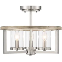 Possini Euro Design Senna Modern Industrial Ceiling Light Semi Flush Mount Fixture 15" Wide Brushed Nickel Gray Wood 3-Light Clear Glass For Bedroom -Possini Euro Design GUEST 66823a90 d9b1 40d9 9cf1 956b7031d5f8