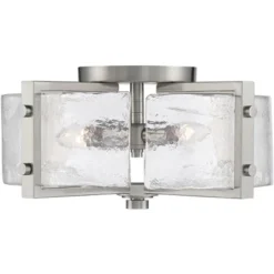 Possini Euro Design Prane Modern Industrial Ceiling Light Semi Flush Mount Fixture 17" Wide Brushed Nickel 4-Light Warped Glass For Bedroom Kitchen -Possini Euro Design GUEST 67e31c74 0341 4bbe 8a39 d9439e2bc16c