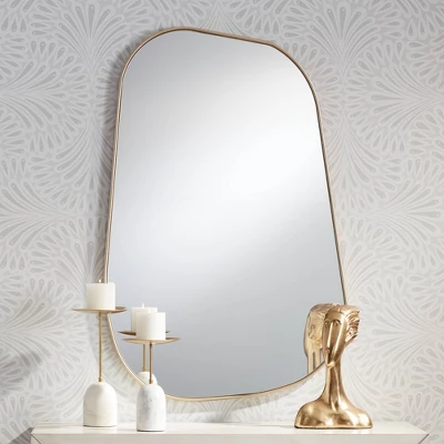 Possini Euro Design Reuleaux Rectangular Vanity Wall Mirror Modern Curved Corner Champagne Gold Frame 26" Wide For Bathroom Bedroom Living Room Office 2 Possini Euro Design Reuleaux Rectangular Vanity Wall Mirror Modern Curved Corner Champagne Gold Frame 26" Wide For Bathroom Bedroom Living Room Office