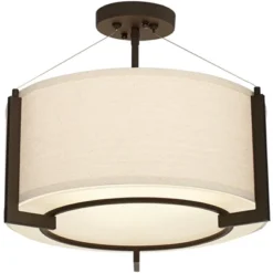 Possini Euro Design Stinson Modern Ceiling Light Semi Flush Mount Fixture 17 1/4" Wide Bronze 3-Light Linen Drum Shade For Bedroom Kitchen Living Room -Possini Euro Design GUEST 693e4b1b 0803 44f6 9c27 e7bc518b632b